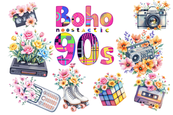 Boho Nostalgia 90s Clipart: Timeless Design for Modern Creatives