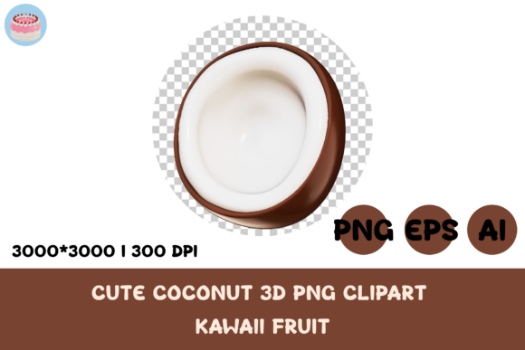 Cute Coconut 3D PNG Clipart Kawaii Fruit