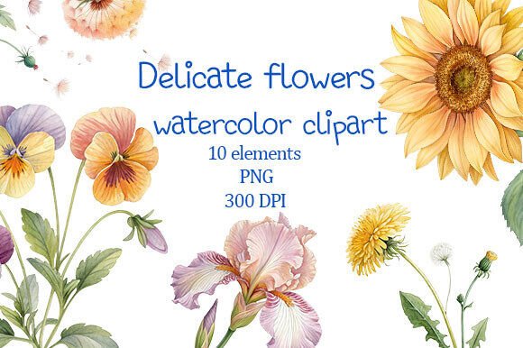 Delicate Flowers Watercolor Clipart