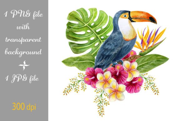 Discover the Beauty of a Tropical Paradise: Toucan Birds and Vibrant Flowers in Art