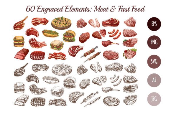 Discover the Charm of the BBQ and Fast Food Vintage Sketch Set