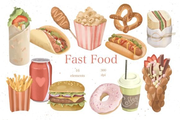 Fast Food Clipart, Junk Street Food: Enhancing Creative Projects with High-Quality Graphics