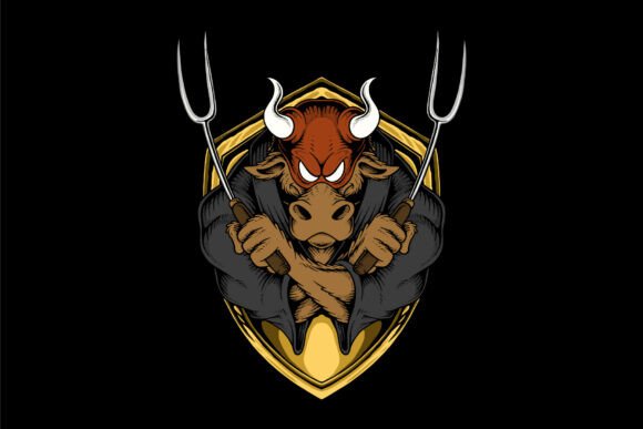 Fierce Bull Warrior Holding Crossed BBQ: A Bold Mascot for Memorable Branding