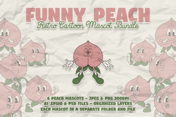 Retro Cartoon Peach Mascot Bundle