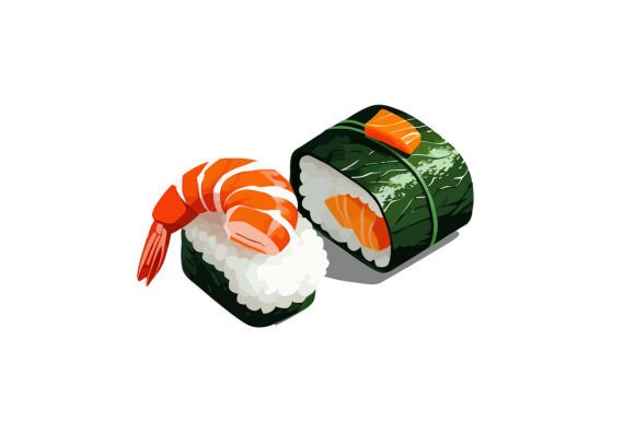Vector Art of Sushi Roll with Shrimp
