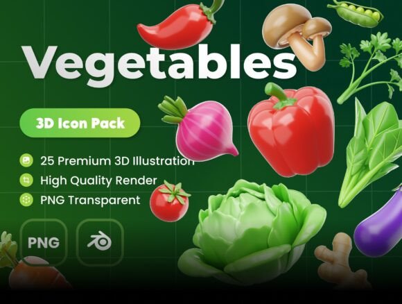 Vegatables 3D Illustrations for Creative Design Projects