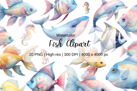 Watercolor Fish Clipart, PNG, Sea Fish: A Versatile Design Resource for Creative Projects